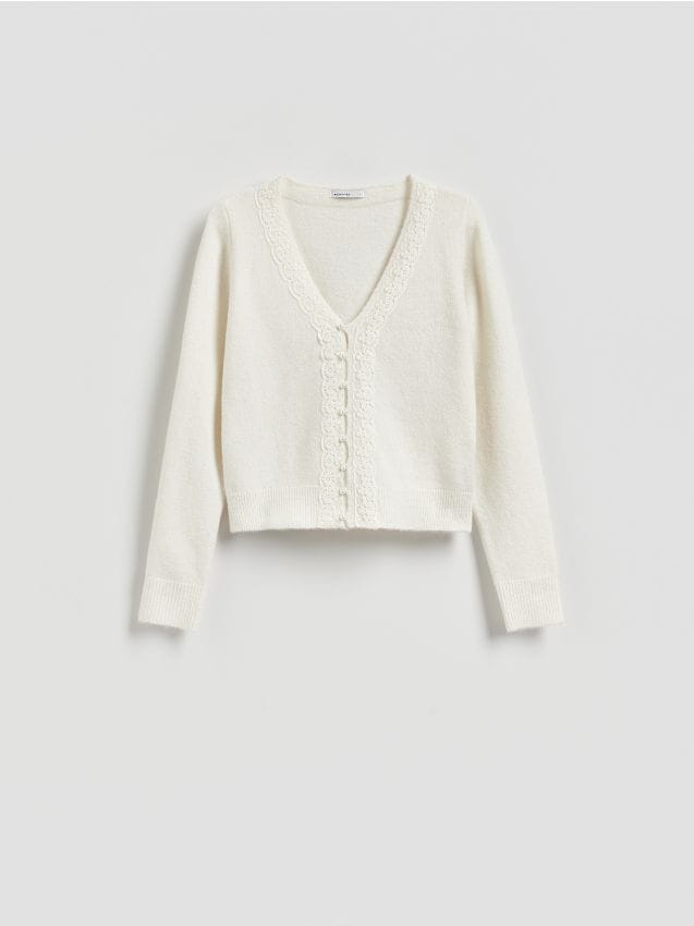 Reserved - Kardigan z domieszką wełny - kremowy