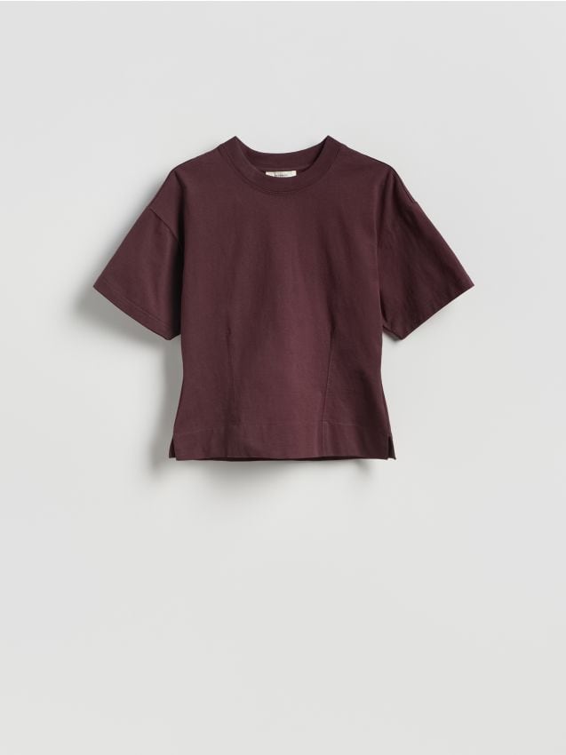 Reserved - Taliowany t-shirt - ciemnobrązowy