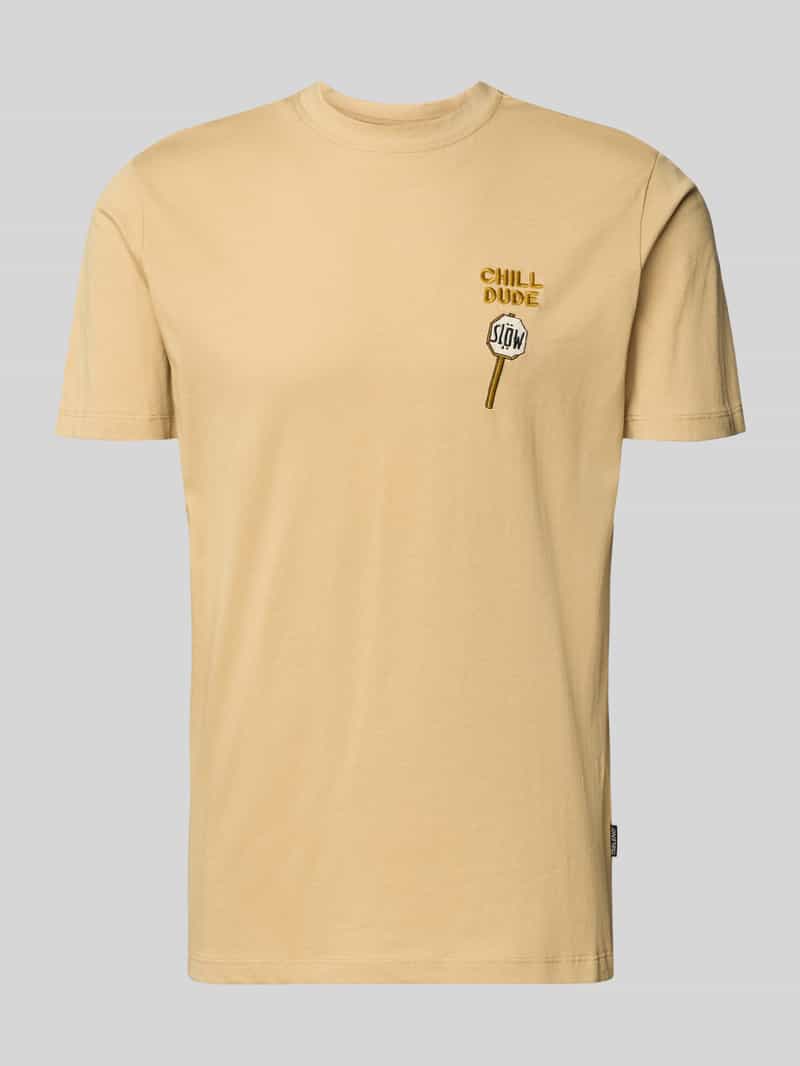 T-shirt o kroju regular fit z wyhaftowanym napisem model ‘Kameron’