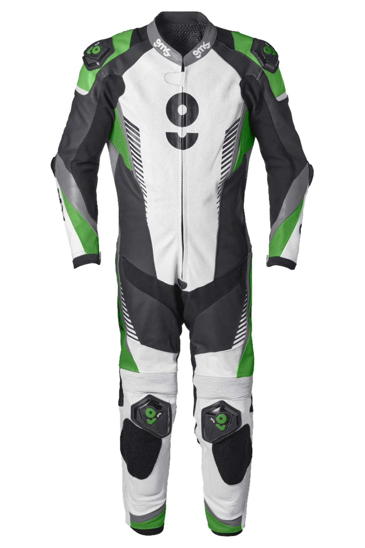 Skórzany Kombinezon Motocyklowy Jednoczęściowy GMS GRC-1 Zielony/Czarny/Złamany Biały48