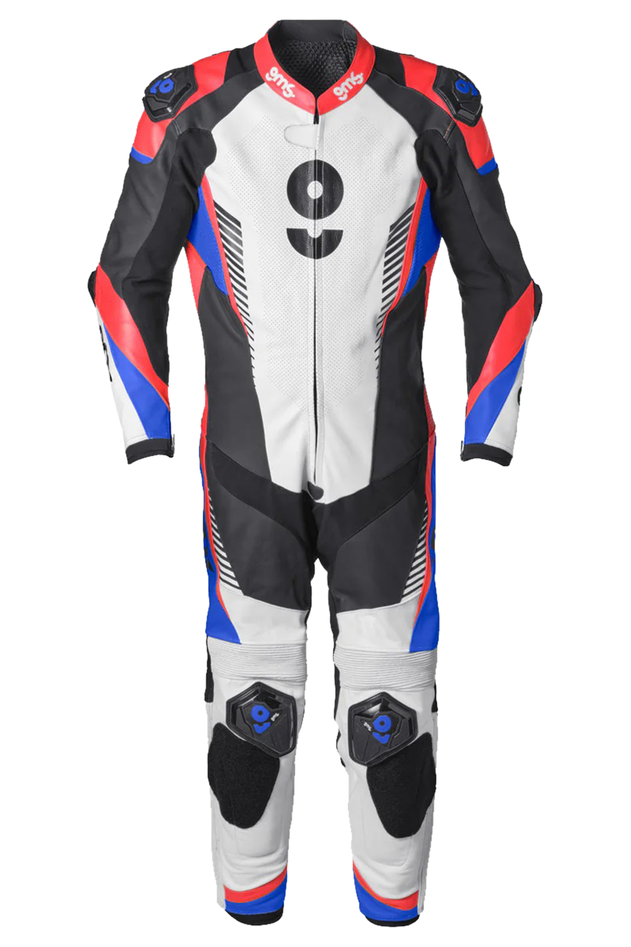 Skórzany Kombinezon Motocyklowy Jednoczęściowy GMS GRC-1 Czarny/Niebieski/Czerwony50