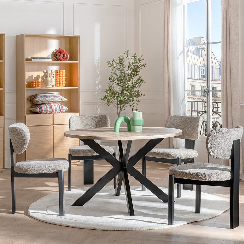 Zestaw 6 krzeseł z bukli i drewna kauczukowego - Taupe i Czarny - WILANA