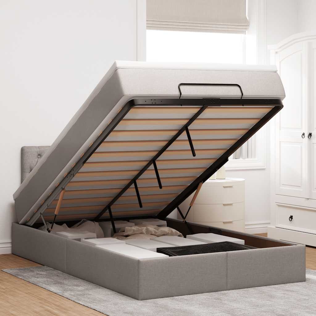 VidaXL Rama łóżka otomana z materacem, taupe, 120x200 cm, tkanina