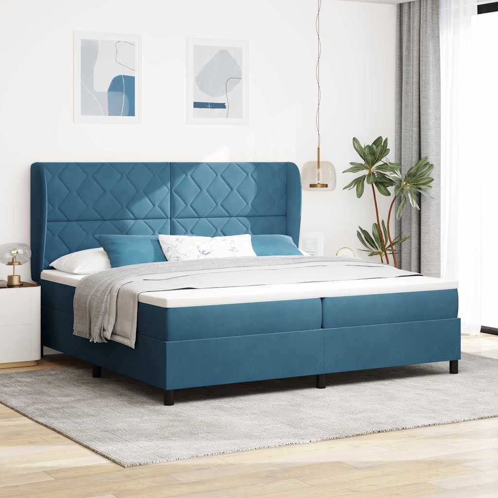 VidaXL Łóżko sprężynowe Ciemnoniebieski 200 x 200 cm Poliester