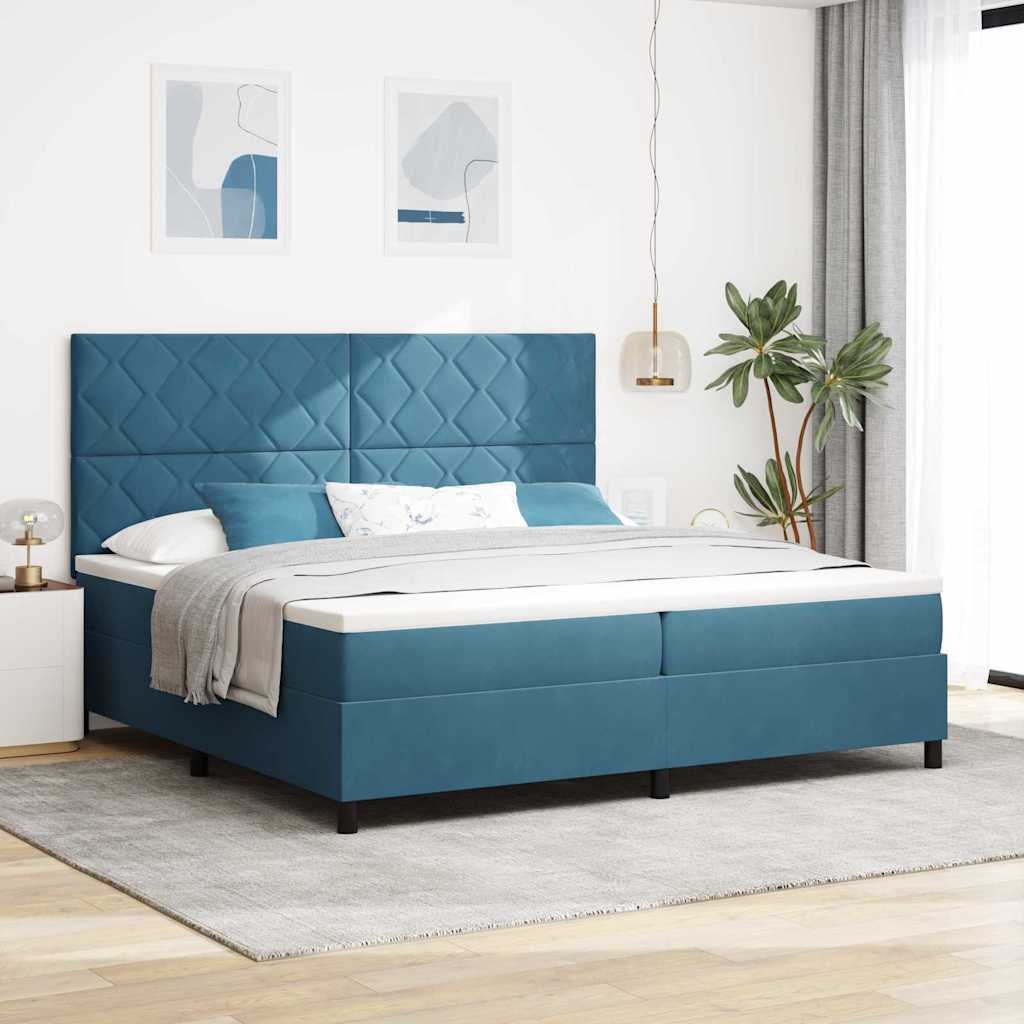 VidaXL Łóżko sprężynowe Ciemnoniebieski 200 x 200 cm tkanina