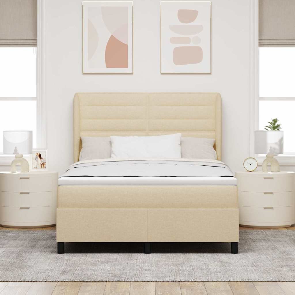VidaXL Łóżko sprężynowe z materacem Kremowy 140 x 200 cm tkanina