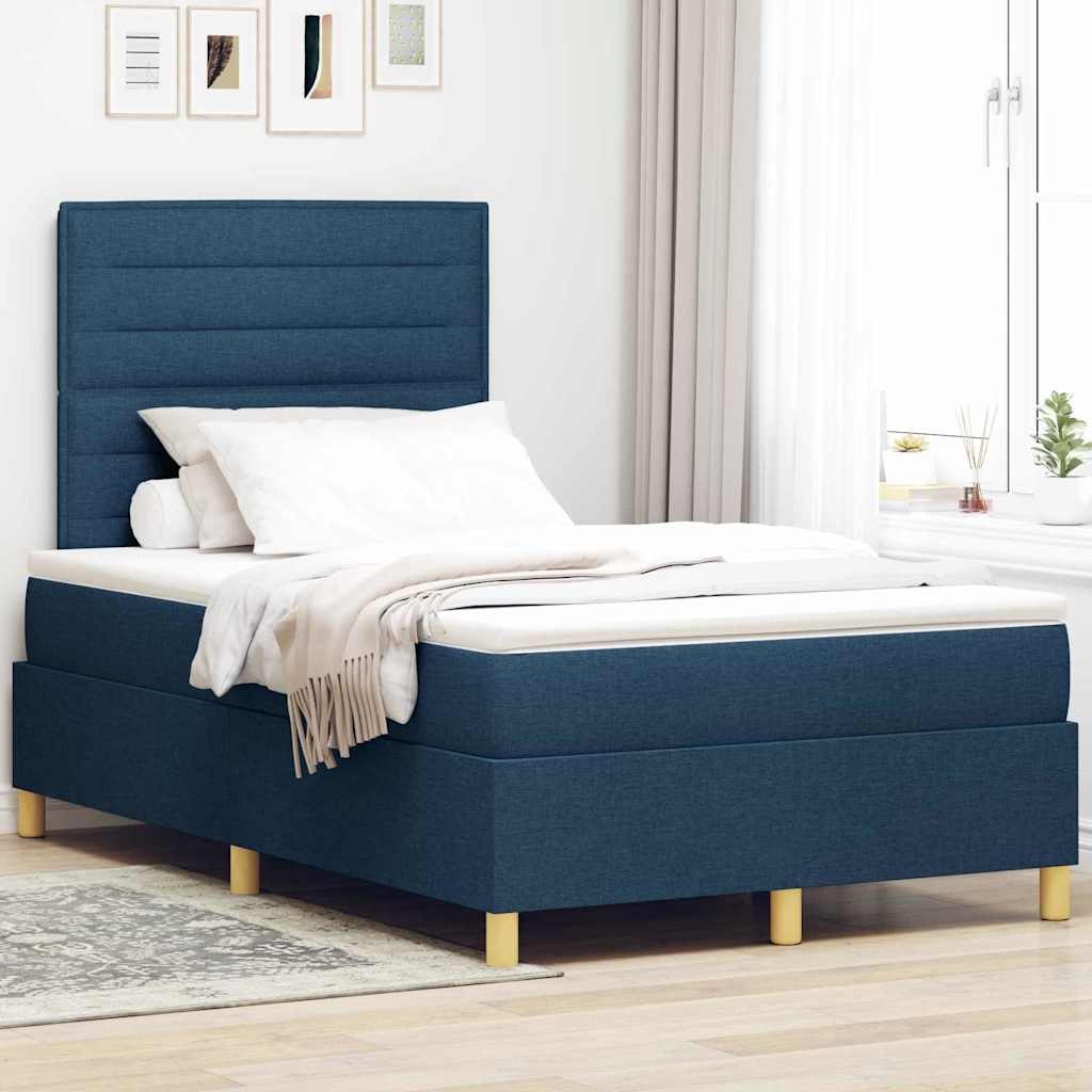 VidaXL Łóżko z sprężyną LED z materacem Niebieski 120 x 200 cm tkanina