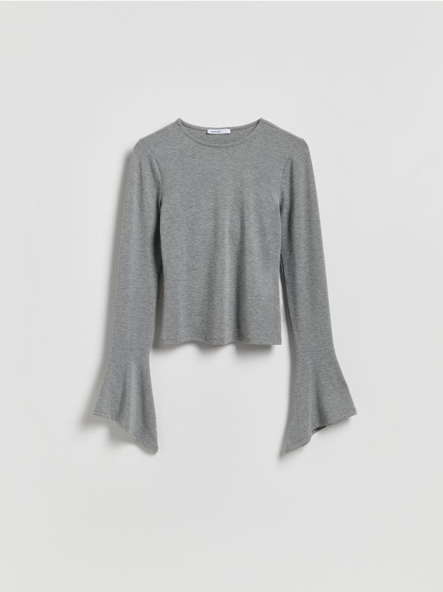 Reserved - Bluzka z rozszerzanymi rękawami - jasnoszary