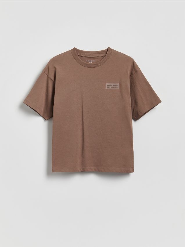 Reserved - Bawełniany t-shirt - ciemnobrązowy