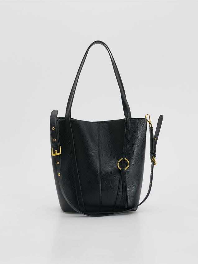 Reserved - Torebka shopper z zawieszką - czarny