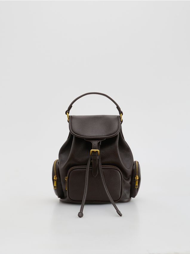 Reserved - Plecak z kieszeniami - ciemnobrązowy