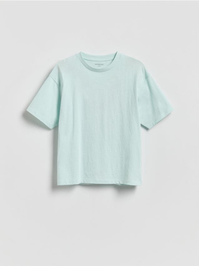 Reserved - Bawełniany t-shirt z nadrukiem - jasnoturkusowy