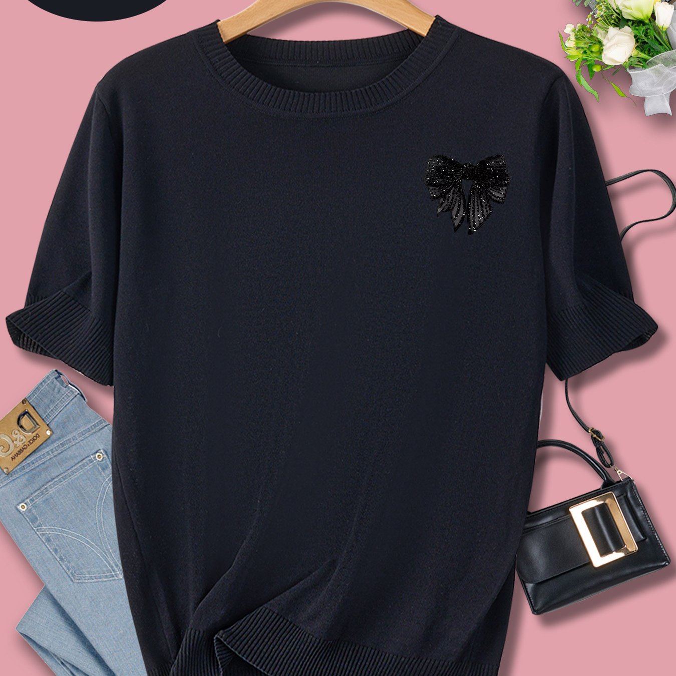 TEMU kolekcja wiosenno-letnia: stylowe i modne damskie swetry z krótkim rękawem i okrągłym dekoltem, z uniwersalnymi graficznymi wzorami.