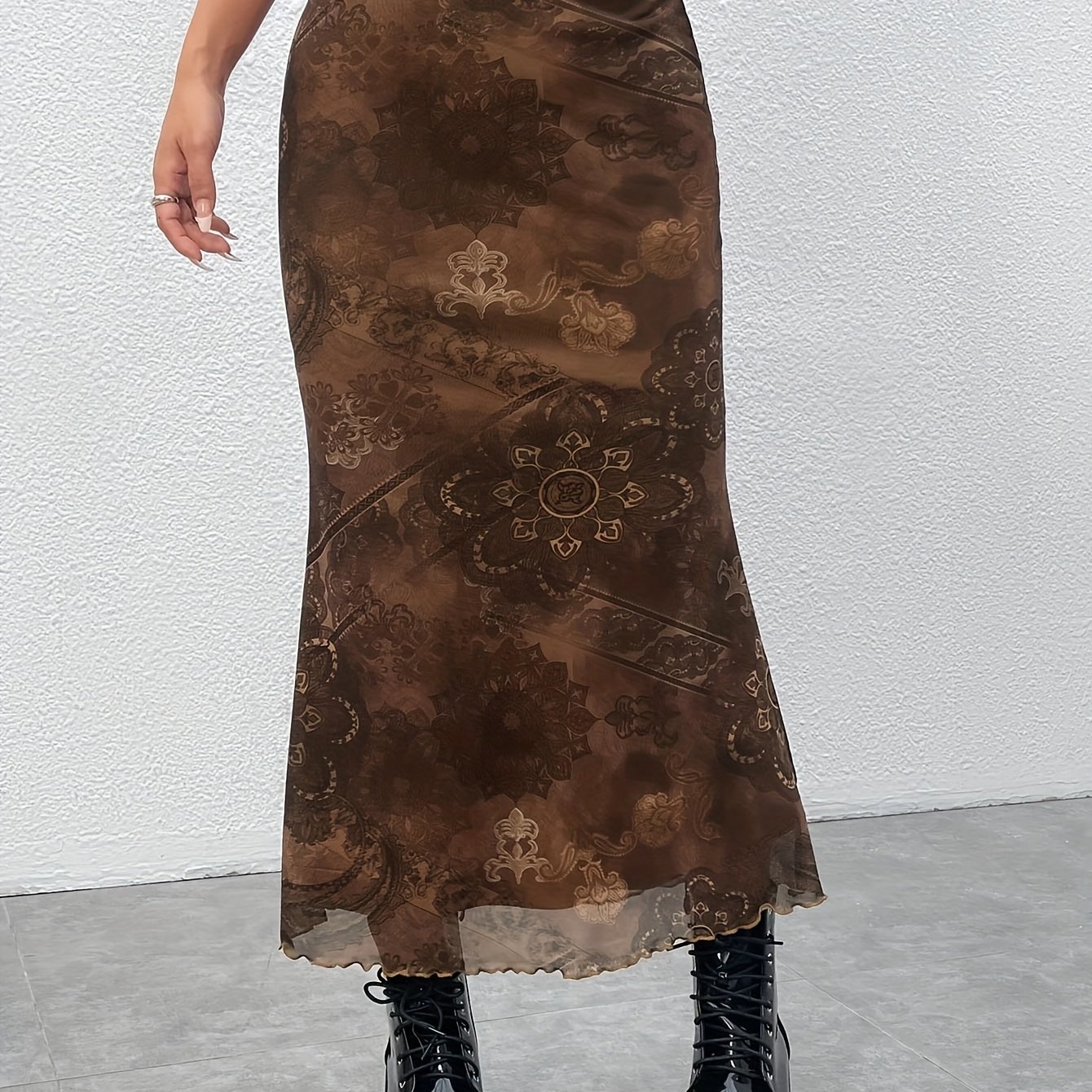 TEMU Spódnica z Kwiatowym Wzorem i Falbanką w Stylu Lettuce Edge