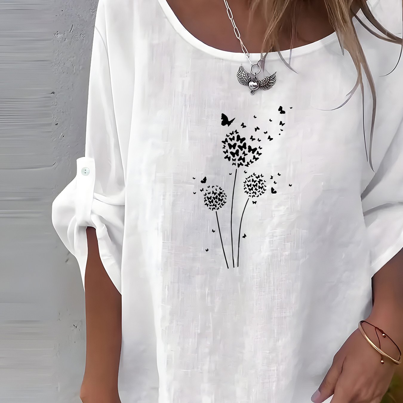 TEMU Stylowa i kreatywna koszulka damska z długim rękawem i nadrukiem, z okrągłym dekoltem. Ta jednoczęściowa koszulka damska idealnie nadaje się na