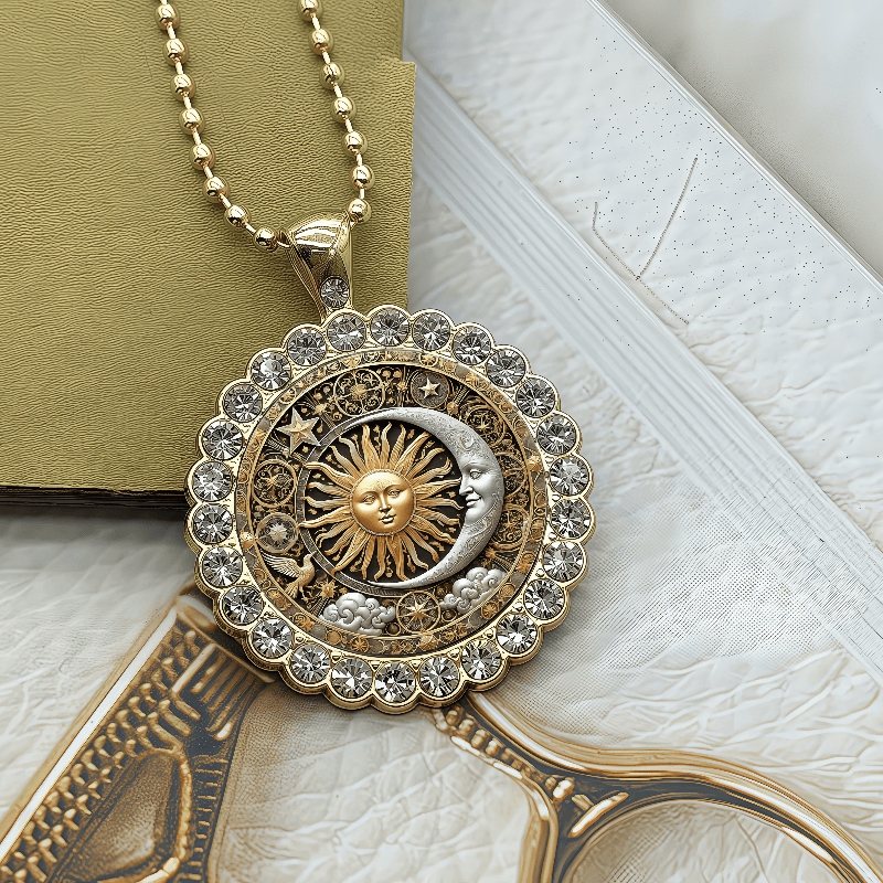 TEMU Tajemniczy 'owy Naszyjnik z Złotym Geometrycznym Wisiorkiem Słońce i Księżyc dla Kobiet, Na Każdą Porę Roku na Codzień, Imprezy i Tańce,