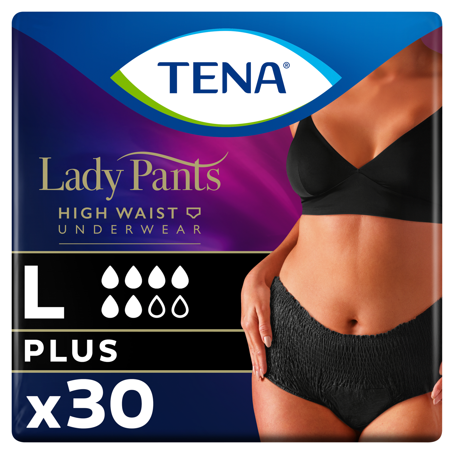 Tena Lady Pants Noir, majtki chłonne, rozmiar L, 95-130 cm, Plus, 30 sztuk USZKODZONE OPAKOWANIE
