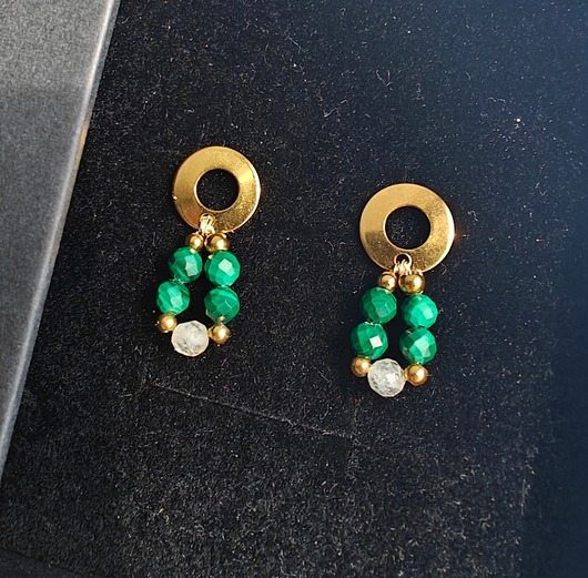 Kolczyki okragłe malachit i cytryn