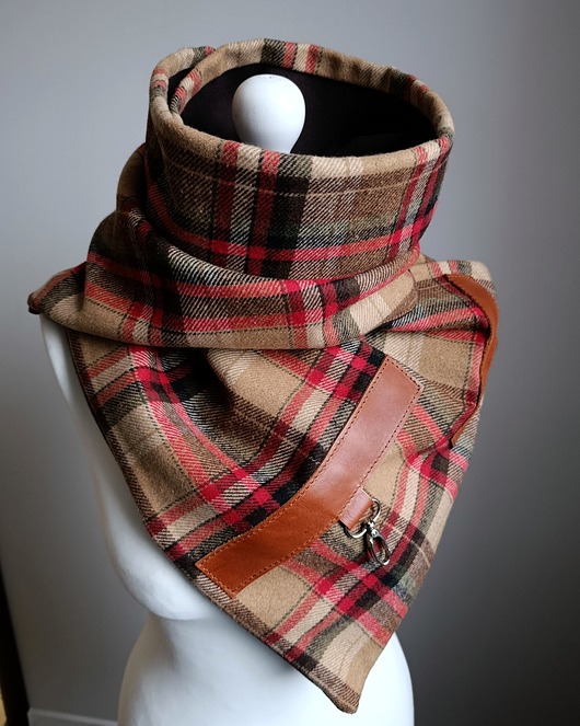 Szal, Komin, chusta - Krata - brązowy i czerwony