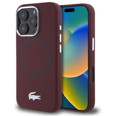 Etui LACOSTE Silicone Croco Logo MagSafe do Apple iPhone 16 Pro Bordowy