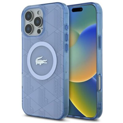 Etui LACOSTE IML Blend Monogram MagSafe do Apple iPhone 16 Pro Jasnoniebieski