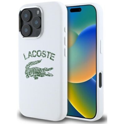 Etui LACOSTE Silicone Cracked Logo MagSafe do Apple iPhone 16 Pro Max Biały