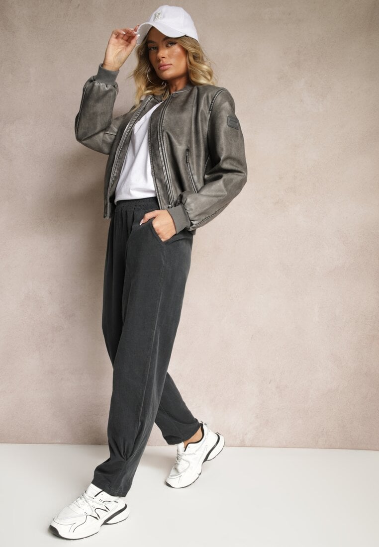 Ciemnoszare Spodnie z Bawełny High Waist Galili