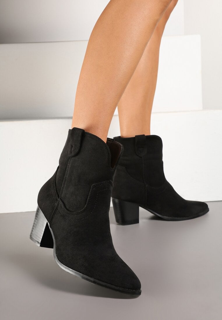 Czarne Botki Vices w Stylu Kowbojek na Słupku Velfedi