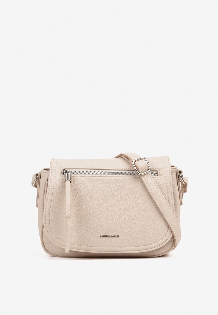 Beżowa Torebka Listonoszka Mała z Zapięciem na Klapę i Srebrnym Wykończeniem Tunistia