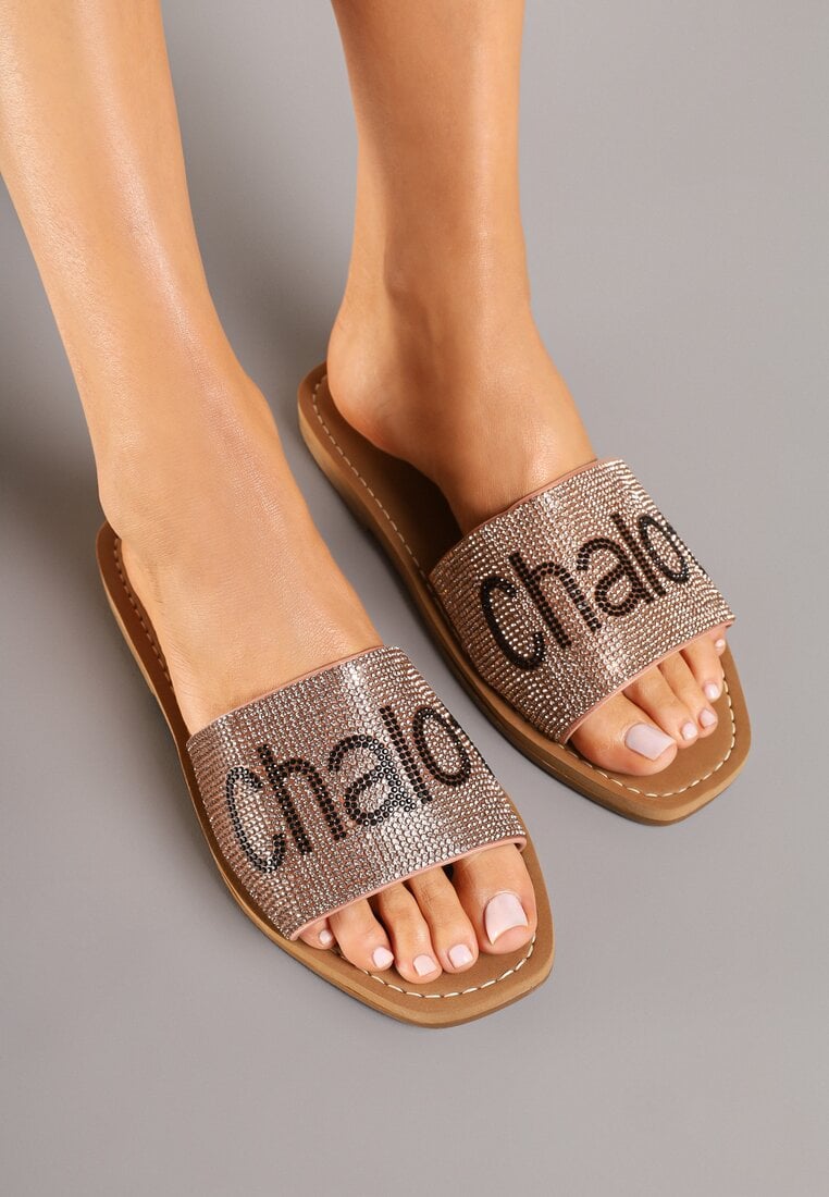 Szampańskie Klapki na Płaskiej Podeszwie z Napisem Tulevelis