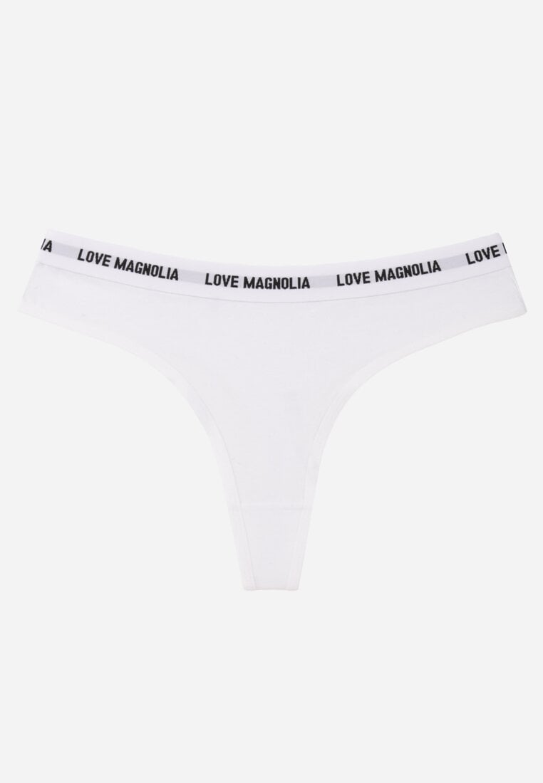 Białe Majtki Stringi z Bawełną Ozdobione Napisami Amero