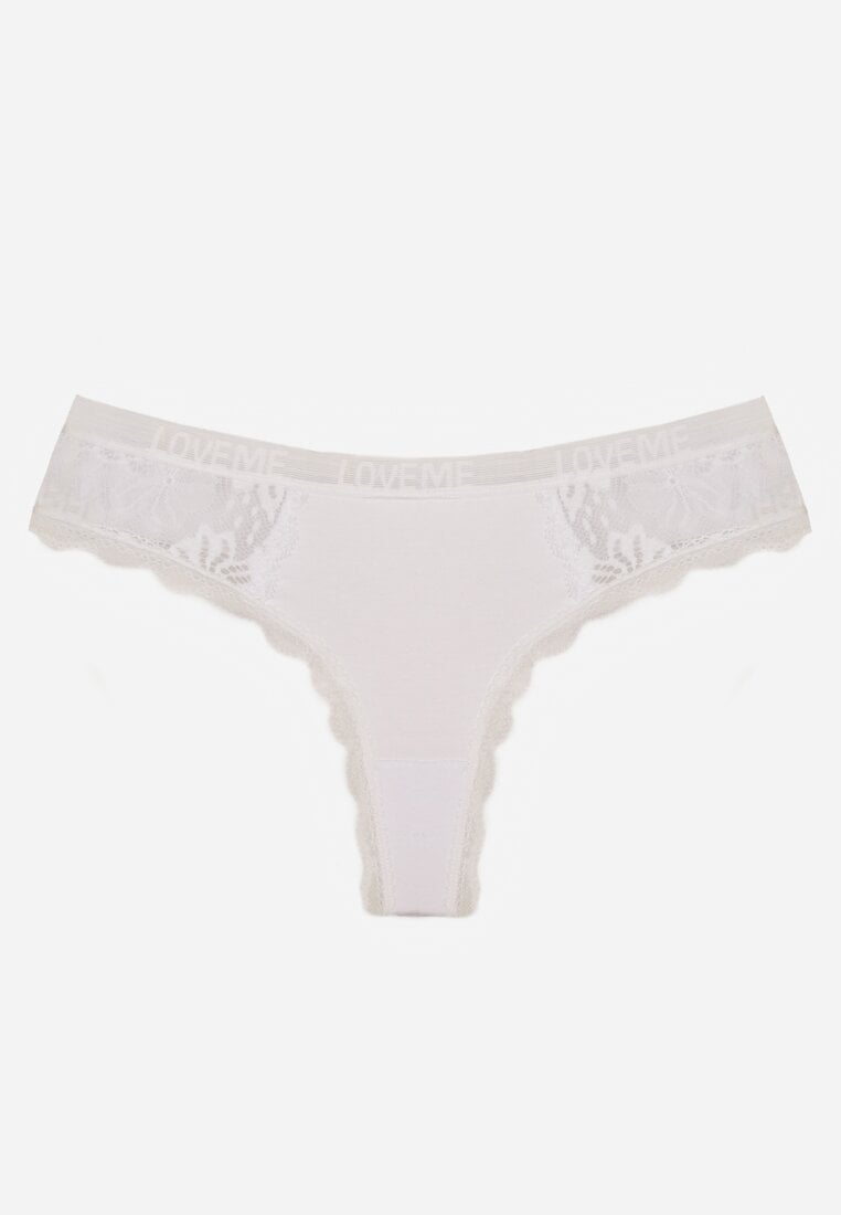 Białe Majtki Stringi Ozdobione Koronką z Bawełną Meniliphis
