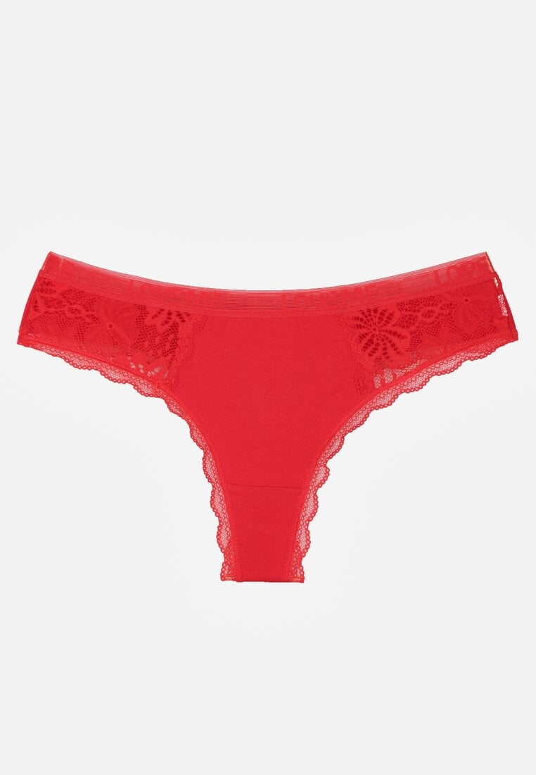 Czerwone Majtki Stringi Ozdobione Koronką z Bawełną Meniliphis