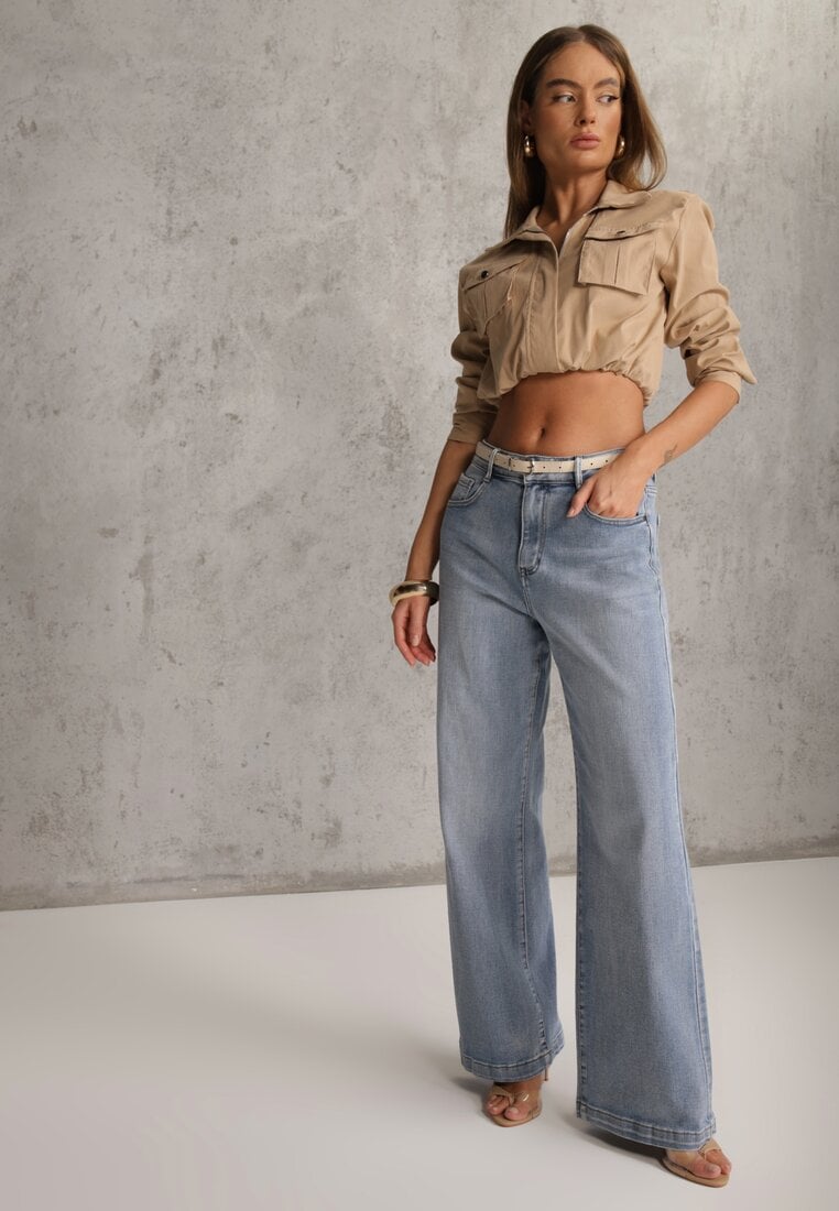 Niebieskie Jeansy High Waist Wide Leg z Bawełną Conana