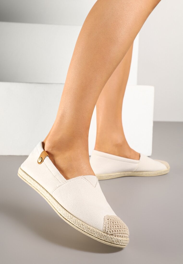 Beżowe Espadryle z Elastyczną Wstawką Zdobione Plecionką Kinellis