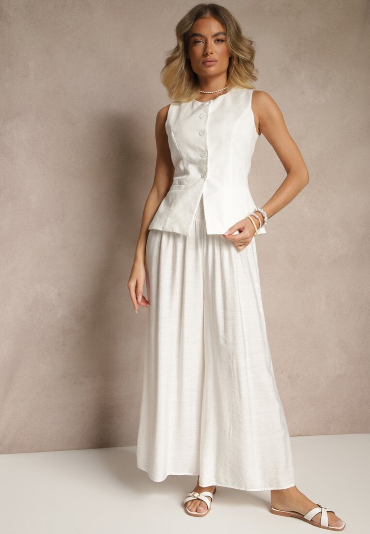 Jasnobeżowe Spodnie z Wiskozą o Szerokim Kroju High Waist Orrana