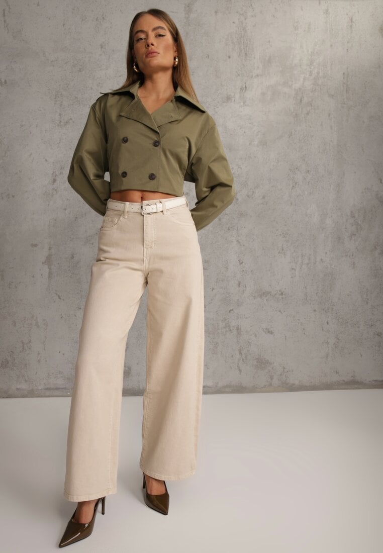 Beżowe Szerokie Jeansy Bawełniane High Waist Fyrlyss