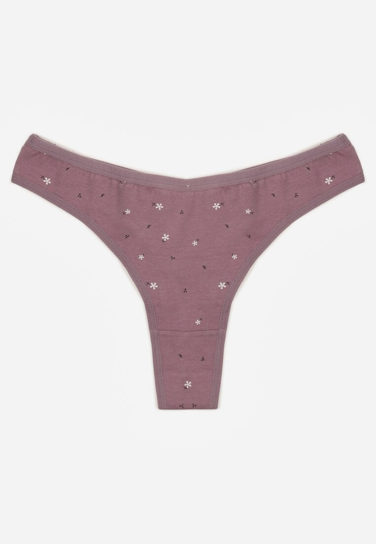 Fioletowe Majtki Strongi z Drobnym Nadrukiem z Bawełną Clymeine