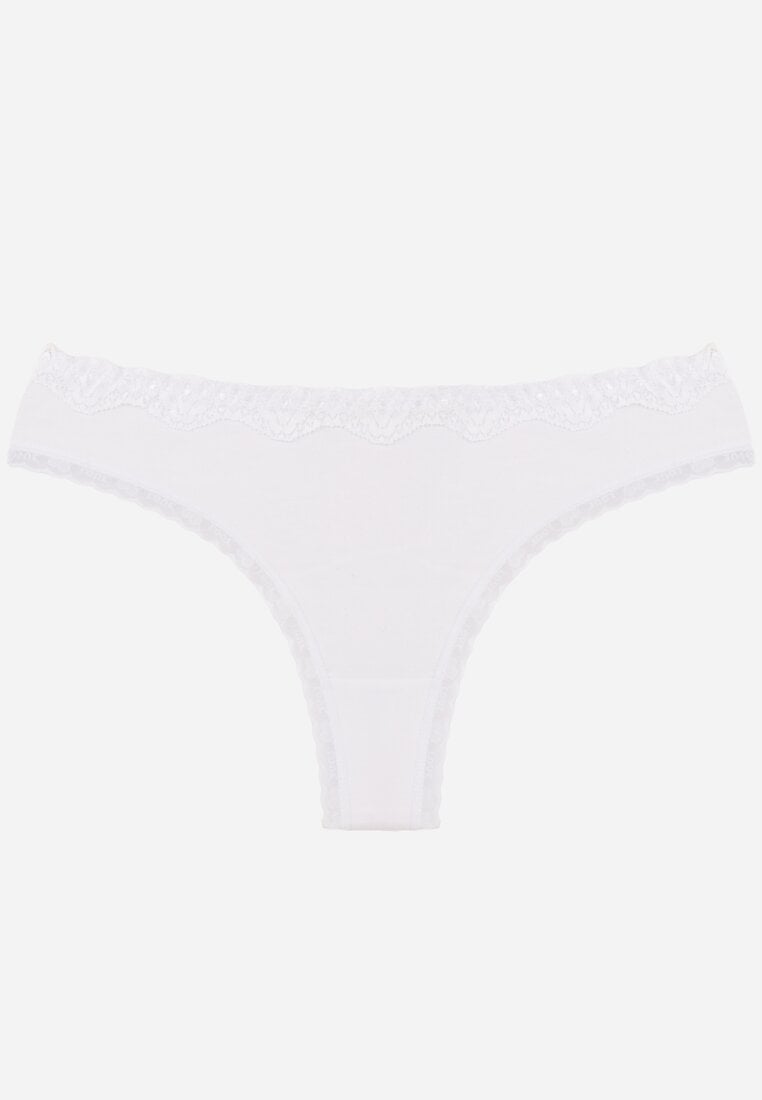 Białe Majtki Stringi z Bawełną z Koronką Aethimilia