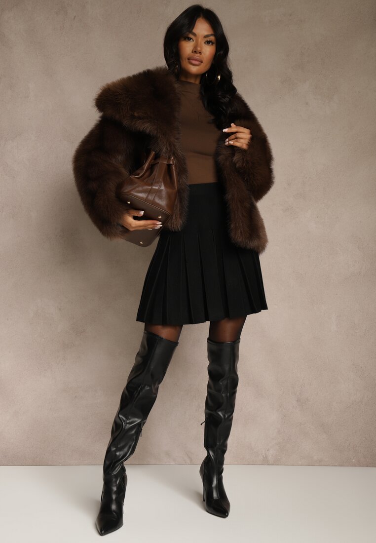 Czarna Spódnica High Waist z Wiskozą Zdobiona Plisami Coroxera