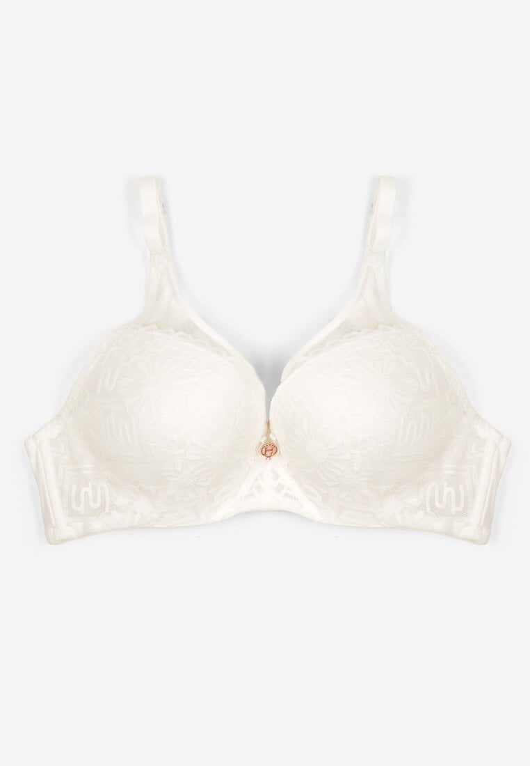 Jasnobeżowy Biustonosz Full Cup Zdobiony Koronką Raviera