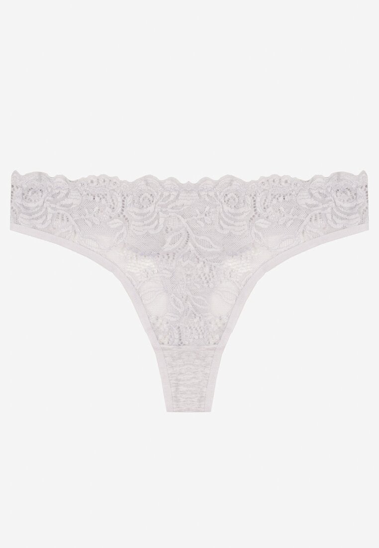 Jasnoszare Bawełniane Majtki Stringi z Koronką Ilwedana
