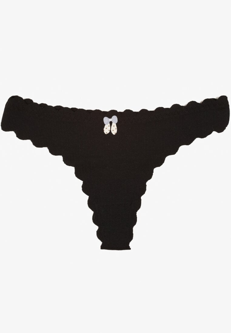 Czarne Prążkowane Majtki Stringi z Bawełny Ilweda