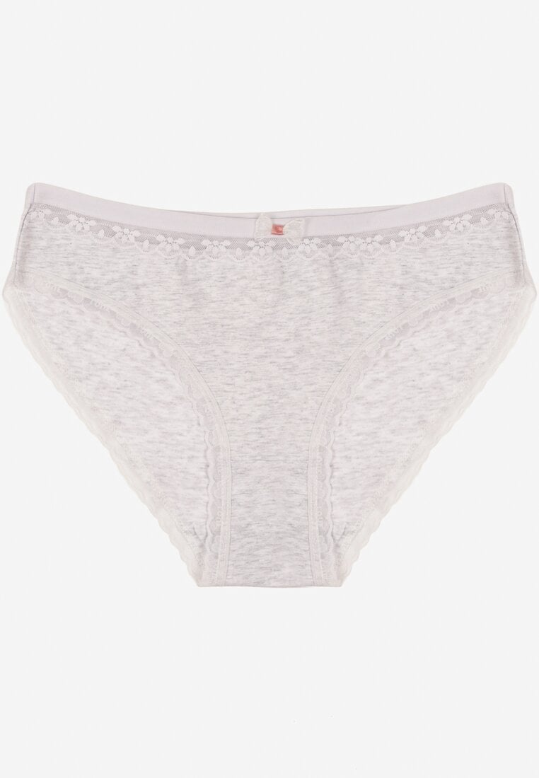 Jasnoszare Majtki Figi z Bawełny Ozdobione Kokardą i Koronką Zeterie
