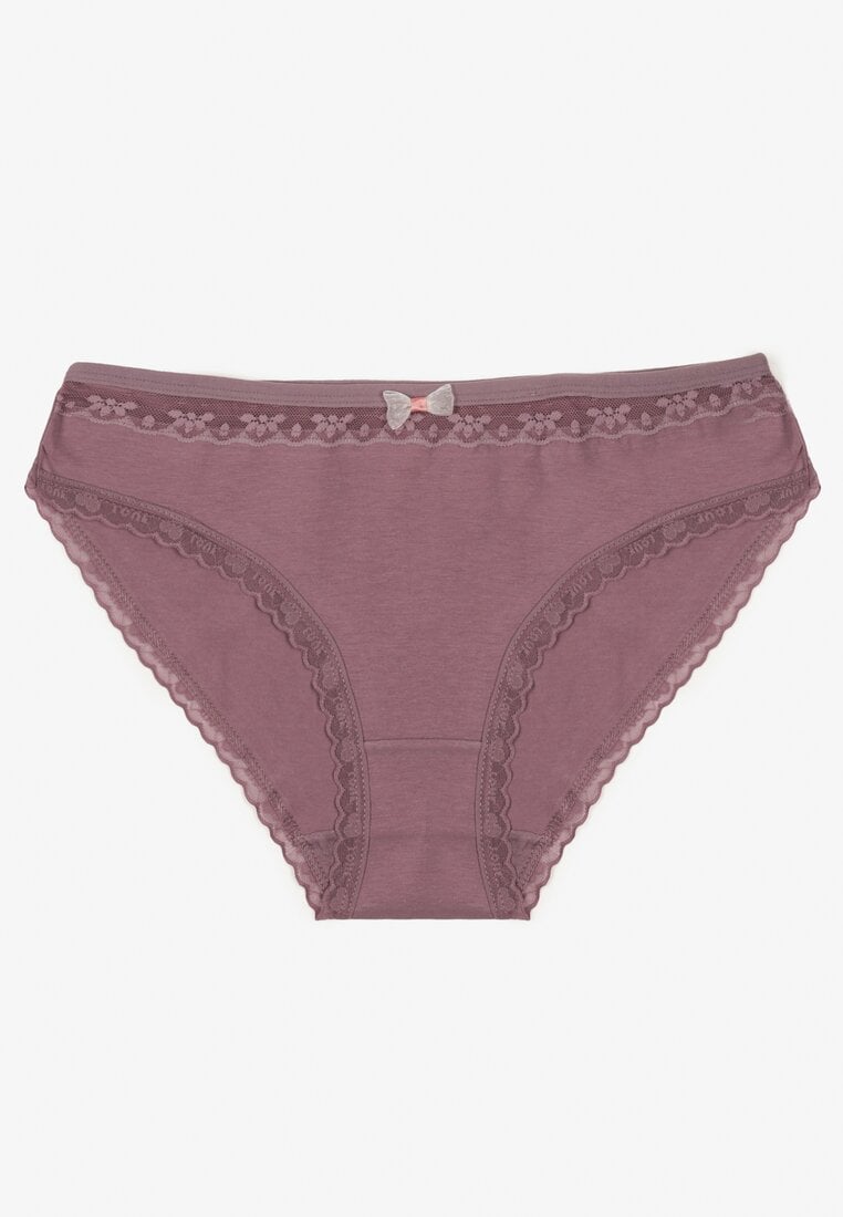 Fioletowe Majtki Figi z Bawełny Ozdobione Kokardą i Koronką Zeterie