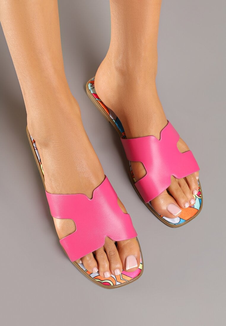 Fuksjowe Klapki Ozdobione Geometrycznym Motywem Pumore