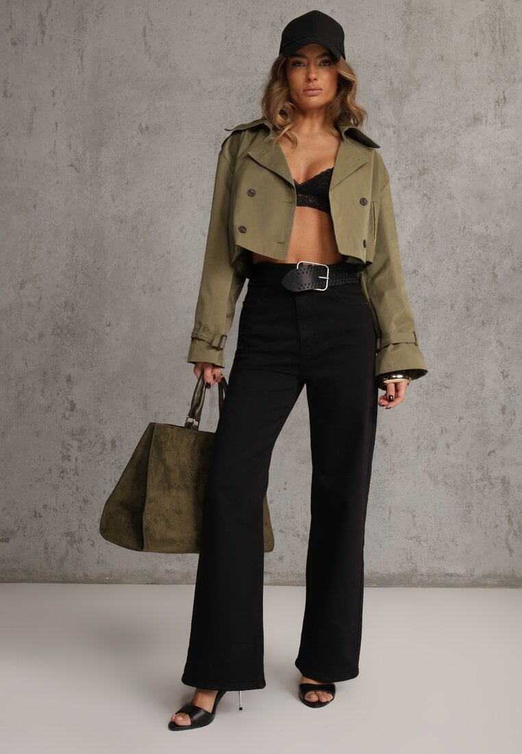 Czarne Szerokie Spodnie High Waist z Bawełny Rhethyphe