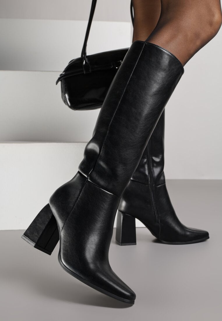Czarne Skórzane Kozaki VICES do Kolana na Słupku w Eleganckim Stylu Reiandra