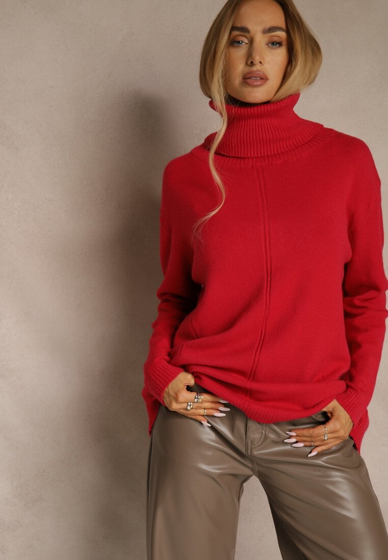 Czerwony Golf o Fasonie Klasycznego Swetra z Domieszką Kaszmiru Rorilaine