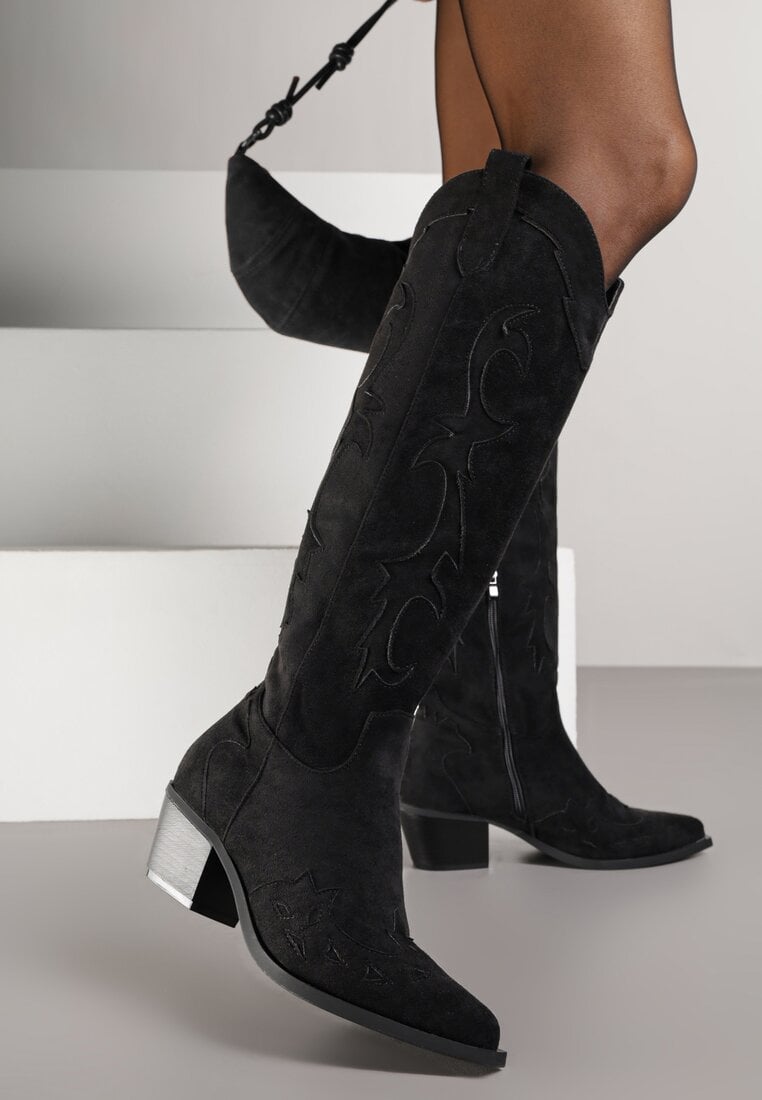 Czarne Kozaki Kowbojki na Stożku w Klasycznym Stylu Nalinda